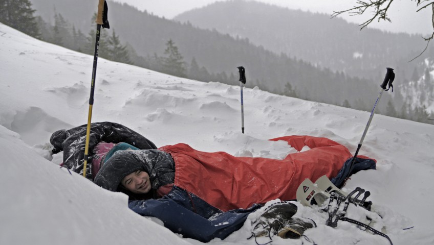 camping outdoors in the snow