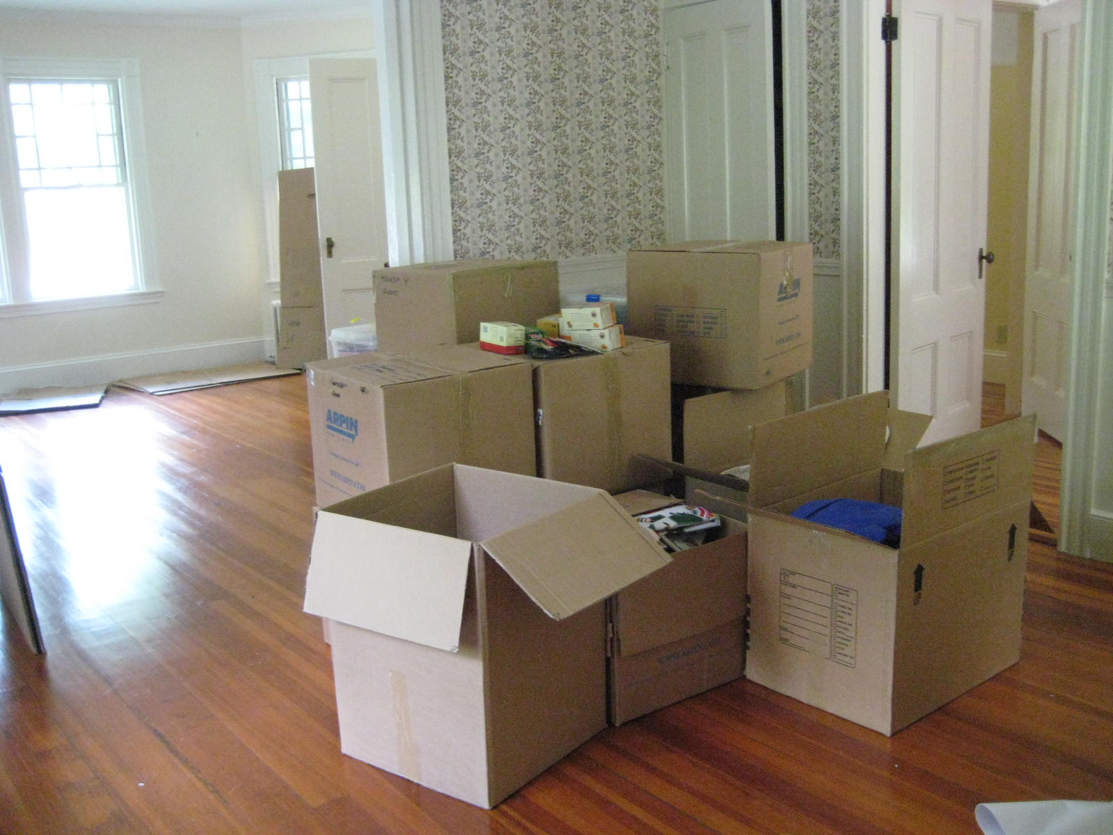 a home packed up into storage boxes
