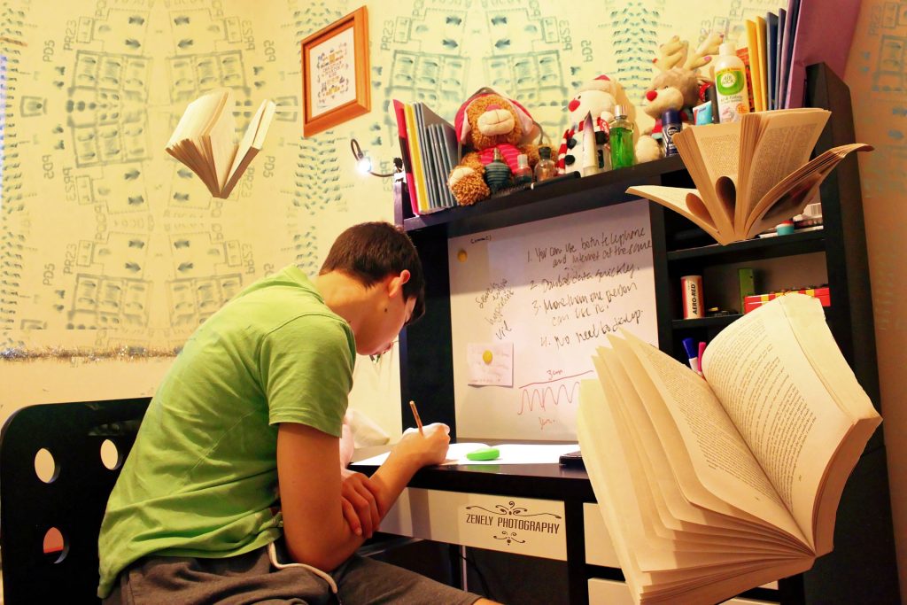 a student in a messy dorm