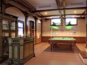 home bar and pool table