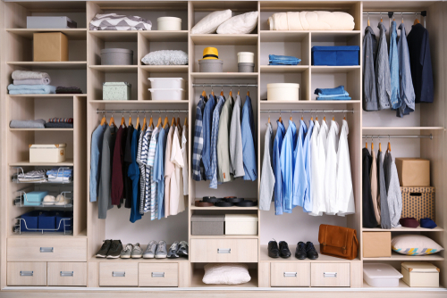 Organized storage space in a closet