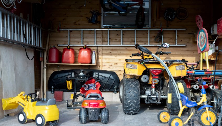 garage filled with summer equipment