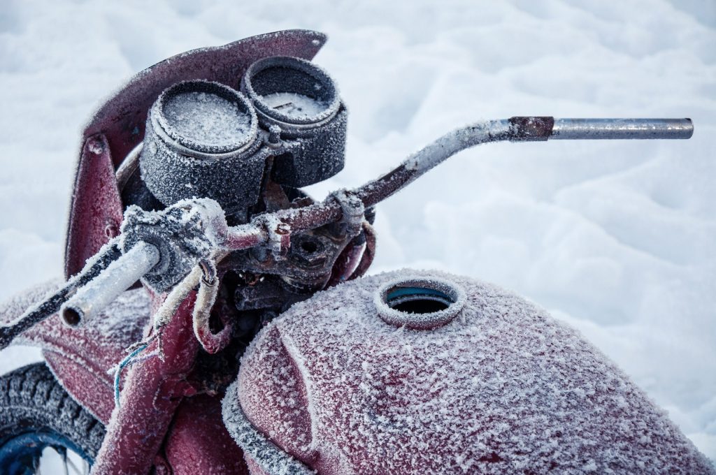 Old,Motorcycle,Covered,With,Frost