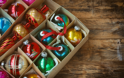 christmas ornaments in box