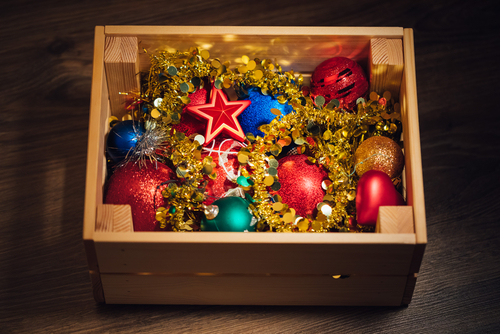 christmas ornaments in box